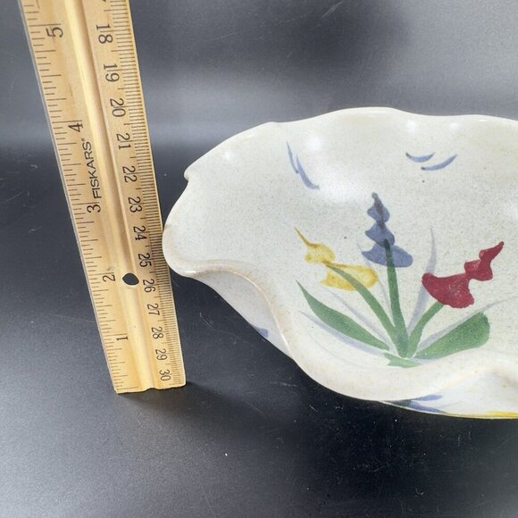 Hand Made Studio Pottery Ruffled Edge Bowl Dish Signed Maje Ki Stoneware Dish - Picture 3 of 13